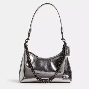 Coach Metallic Leather Juliet Shoulder Bag 25 With 3 Straps - Anthracite